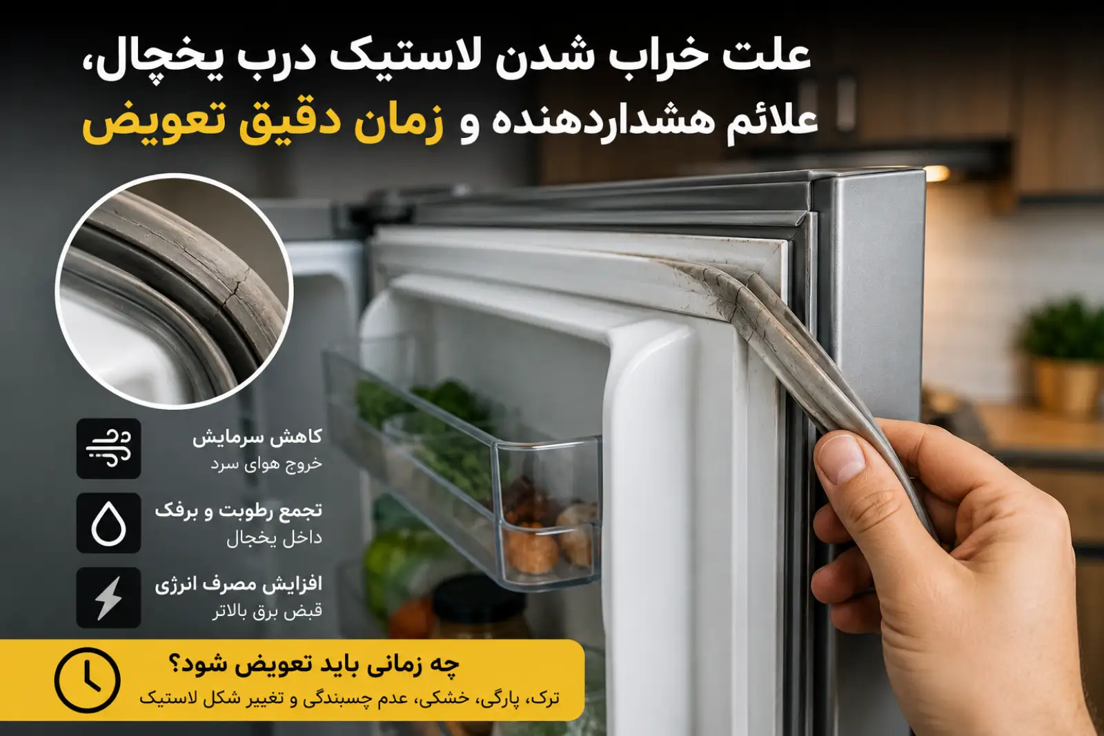 علت خراب شدن لاستیک درب یخچال و نشانه‌های فرسودگی نوار آب‌بندی
