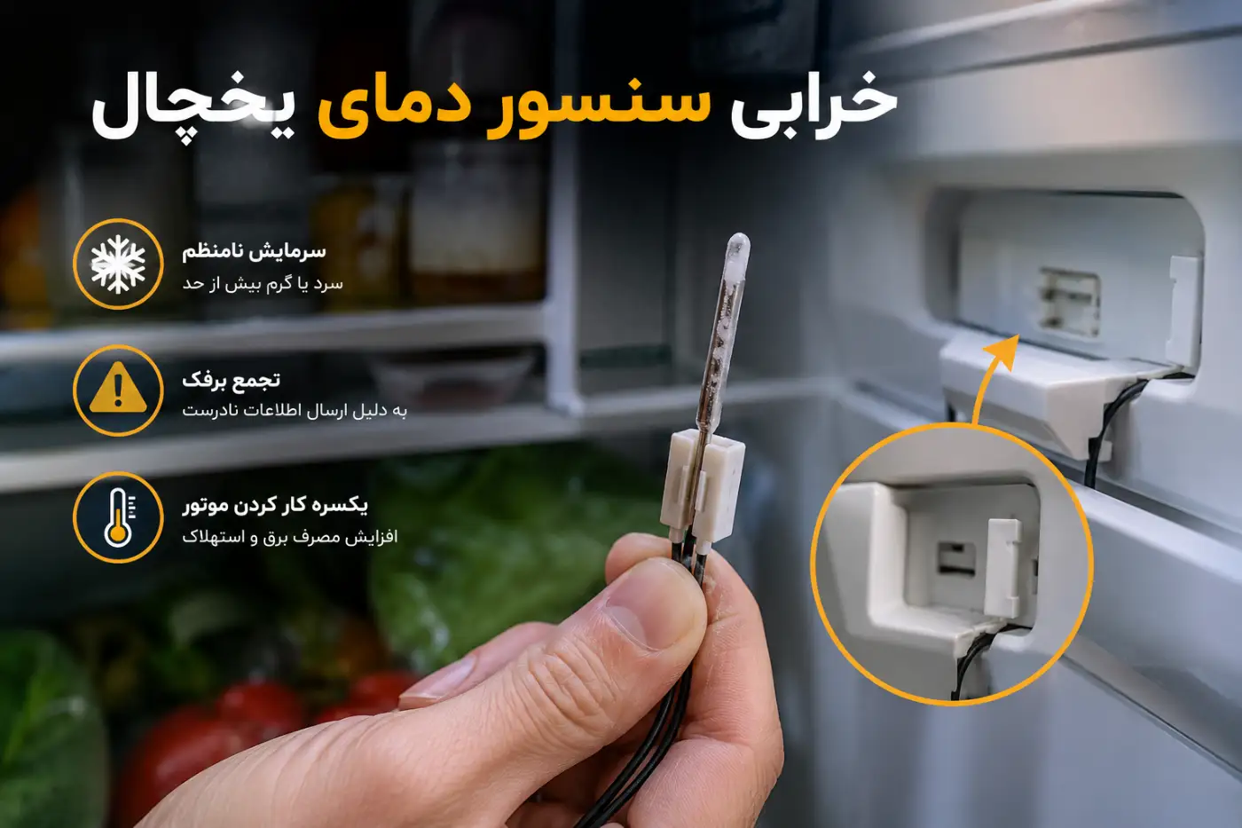 خرابی سنسور دمای یخچال و اختلال در عملکرد سیستم سرمایش
