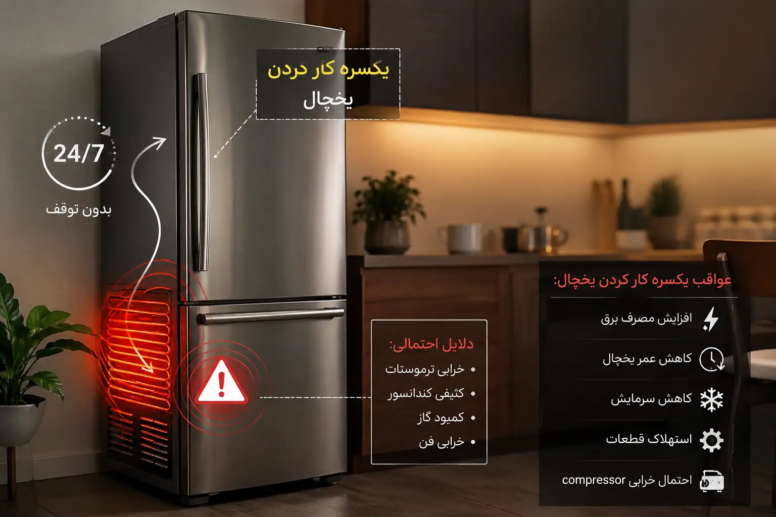 علت یکسره کار کردن یخچال و اتومات نکردن آن