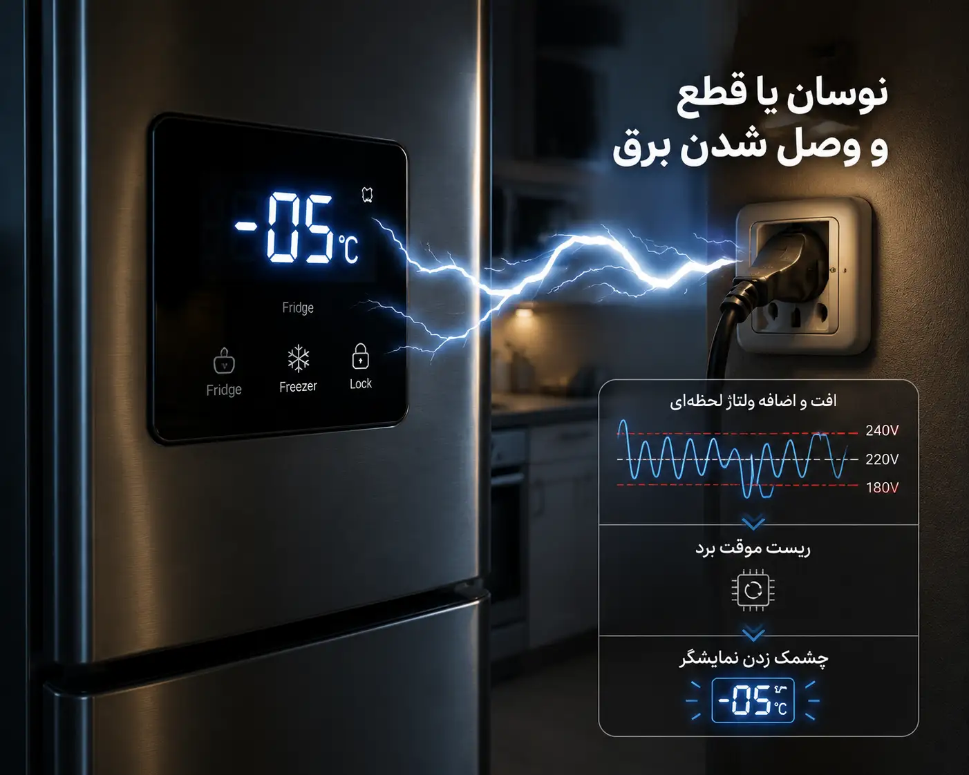 چشمک زدن نمایشگر دستگاه به دلیل نوسان برق و ریست موقت برد