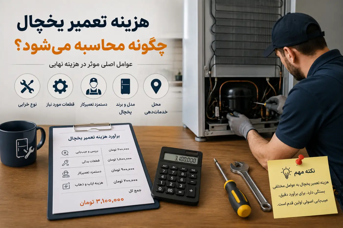 بررسی عوامل مؤثر بر هزینه تعمیر یخچال و اجرت قطعات