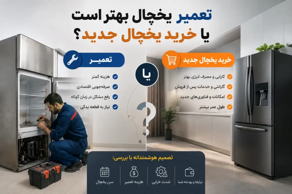 مقایسه تعمیر یخچال با خرید دستگاه جدید و بررسی توجیه اقتصادی آن